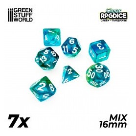 7x Dados Mix 16mm - Verde - Turquesa