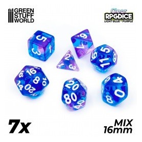 7x Dados Mix 16mm - Azul Claro - Morado